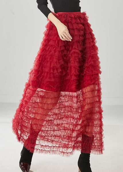 Bohemian Red Ruffled Tulle Skirt Summer YU1013 Ada Fashion
