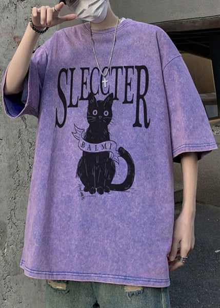 Oversized Bohemian Rose Cotton Cats T Shirt Mens Letter Half FashionChic