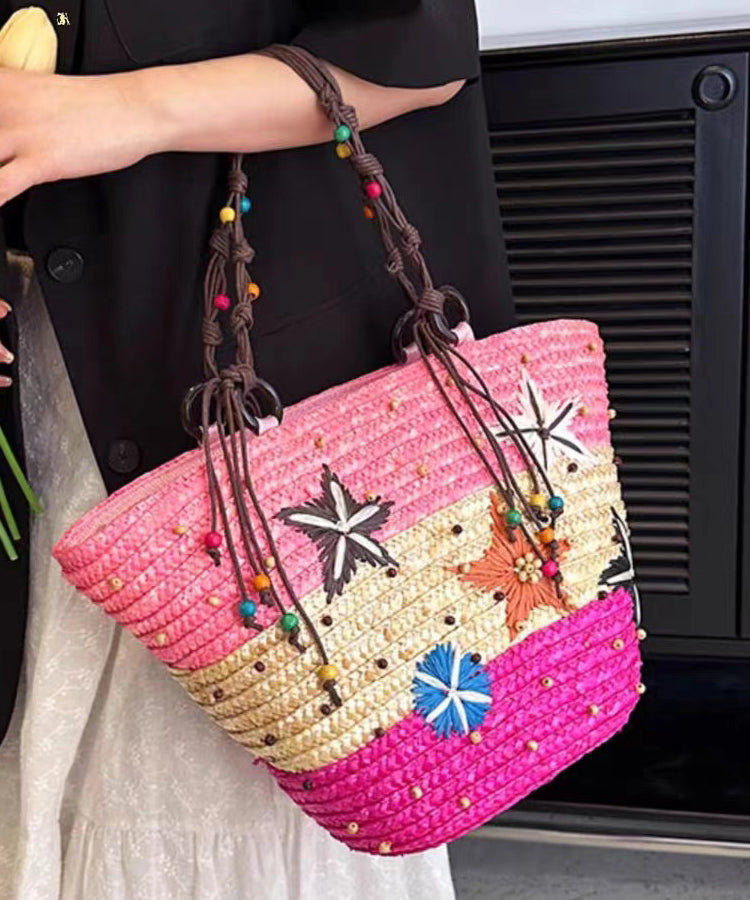 Bohemian Rose Handmade Straw Woven Satchel Bag Handbag HJ1002 Ada Fashion