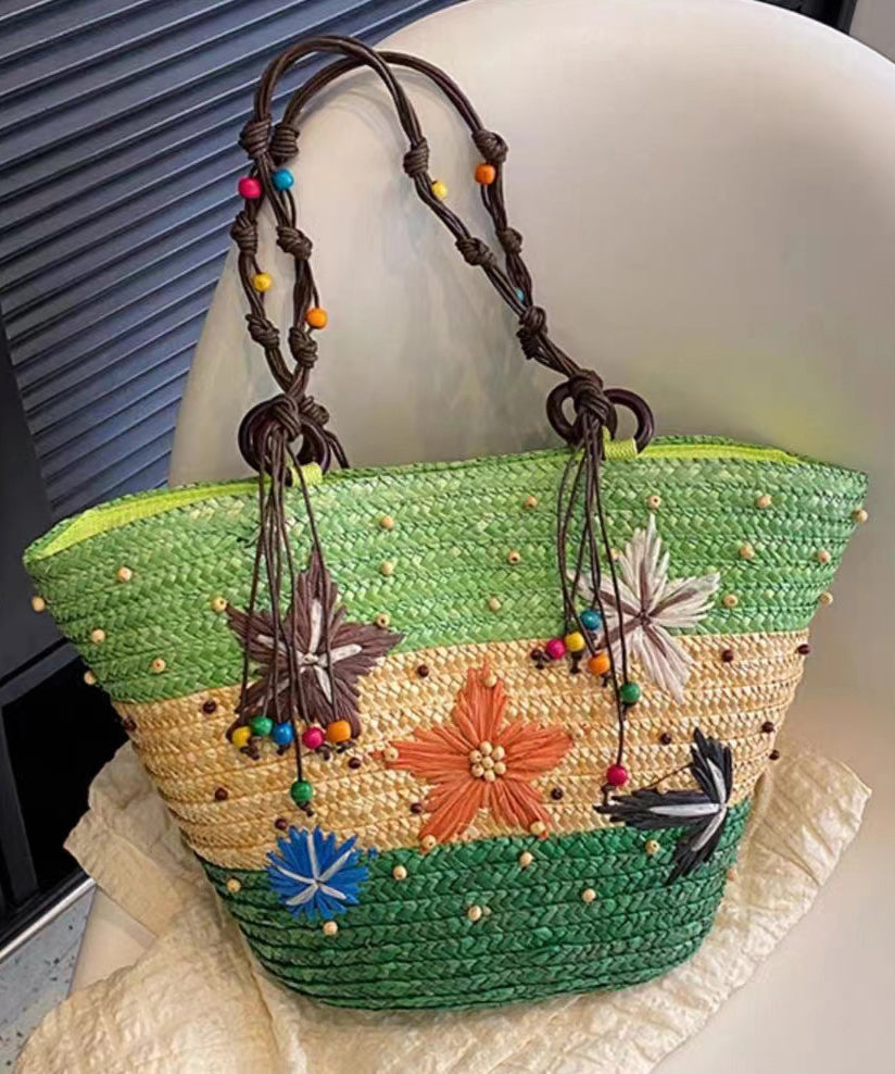 Bohemian Rose Handmade Straw Woven Satchel Bag Handbag HJ1002 Ada Fashion
