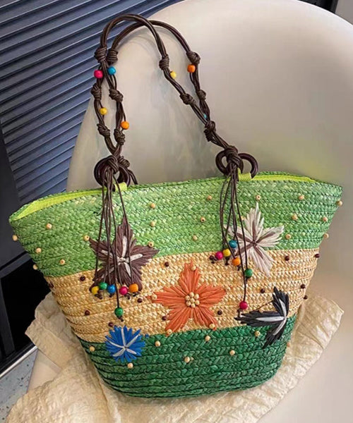 Bohemian Rose Handmade Straw Woven Satchel Bag Handbag HJ1002 Ada Fashion
