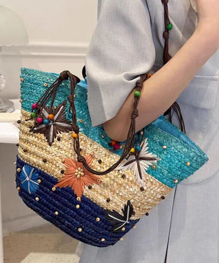 Bohemian Rose Handmade Straw Woven Satchel Bag Handbag HJ1002 Ada Fashion