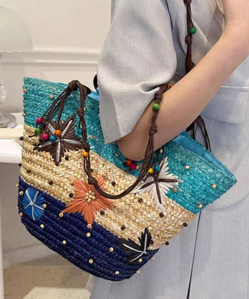 Bohemian Rose Handmade Straw Woven Satchel Bag Handbag HJ1002 Ada Fashion