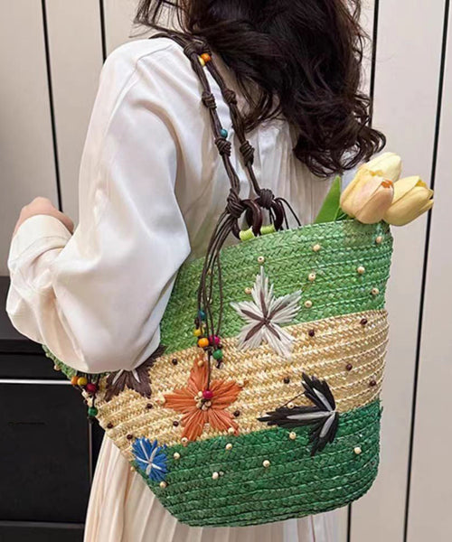 Bohemian Rose Handmade Straw Woven Satchel Bag Handbag HJ1002 Ada Fashion