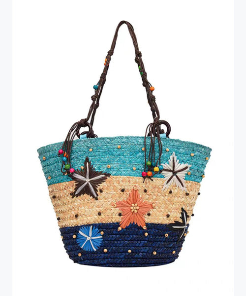 Bohemian Rose Handmade Straw Woven Satchel Bag Handbag HJ1002 Ada Fashion