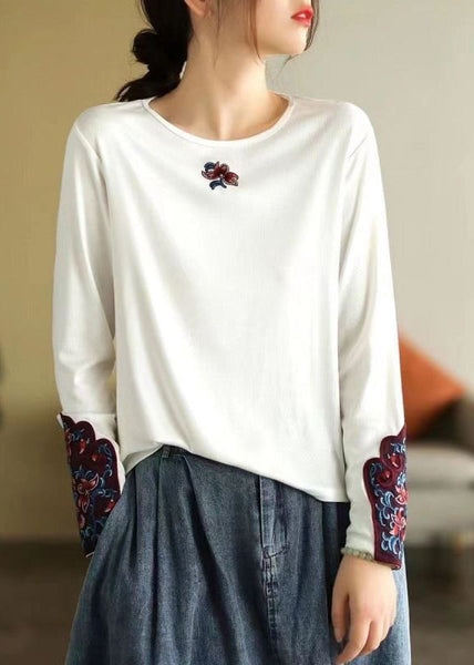 Bohemian Rose O Neck Embroidered Cotton T Shirts Spring TN001 ABC