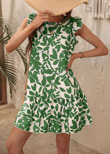 Rose Cotton Bohemian Neck Sleeve Mid Print Dress Butterfly O FashionChic