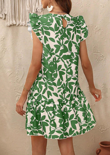 Rose Cotton Bohemian Neck Sleeve Mid Print Dress Butterfly O FashionChic