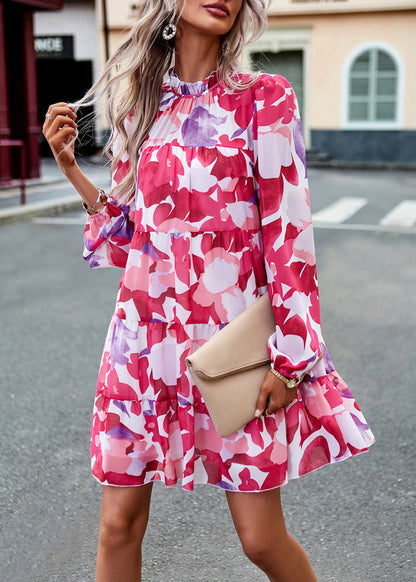 Bohemian Rose Ruffled Print Cotton Mid Dress Fall QR017 BB-ZS-WM-FDM240929