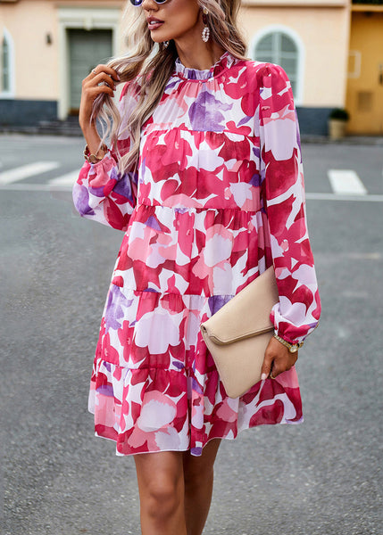 Bohemian Rose Ruffled Print Cotton Mid Dress Fall QR017 BB-ZS-WM-FDM240929