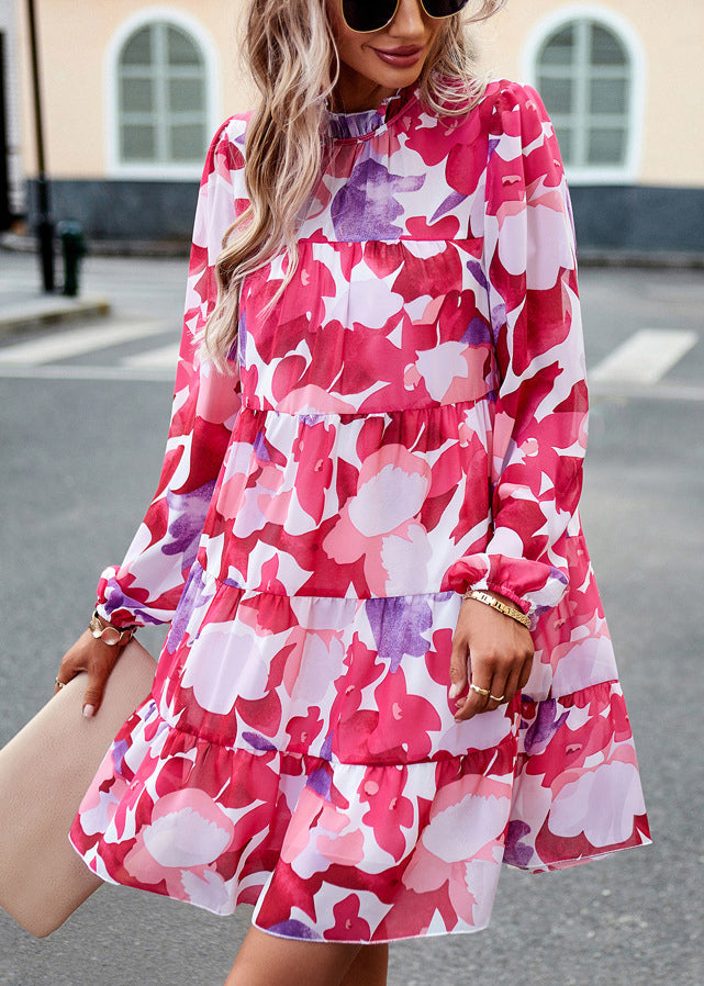 Bohemian Rose Ruffled Print Cotton Mid Dress Fall QR017 BB-ZS-WM-FDM240929