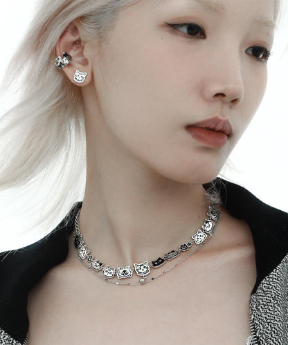 Bohemian Stainless Steel Silk Cat Necklace Double-Layer Graffiti FashionChic