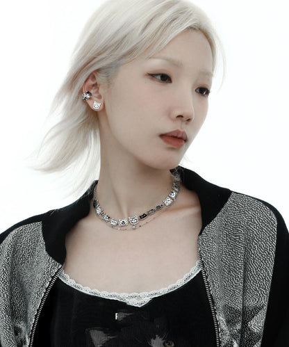 Bohemian Stainless Steel Silk Cat Necklace Double-Layer Graffiti FashionChic
