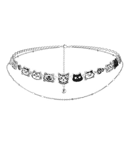 Bohemian Stainless Steel Silk Cat Necklace Double-Layer Graffiti FashionChic