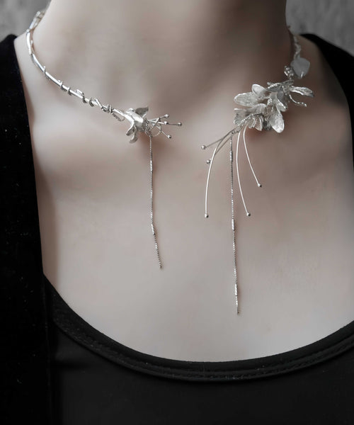 Bohemian Silk Sterling Silver Floral Tassel Choker PO030 JEW-NLC240729