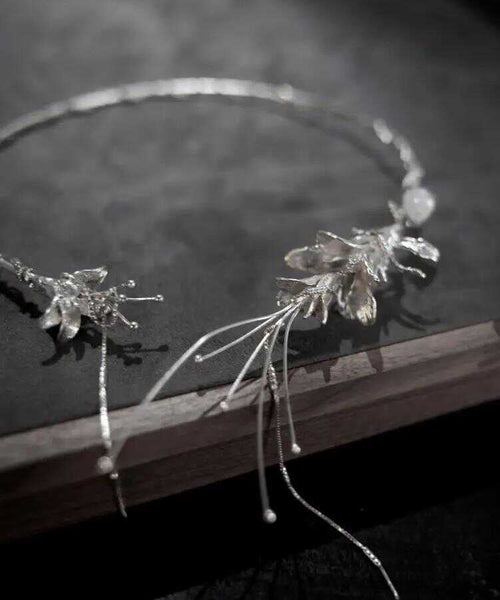 Bohemian Silk Sterling Silver Floral Tassel Choker PO030 JEW-NLC240729