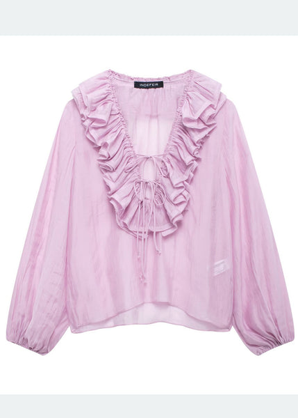 Shirt Bohemian Blue Sky Cotton Ruffled Tops Summer FashionChic