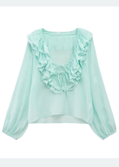 Shirt Bohemian Blue Sky Cotton Ruffled Tops Summer FashionChic