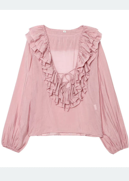 Shirt Bohemian Blue Sky Cotton Ruffled Tops Summer FashionChic