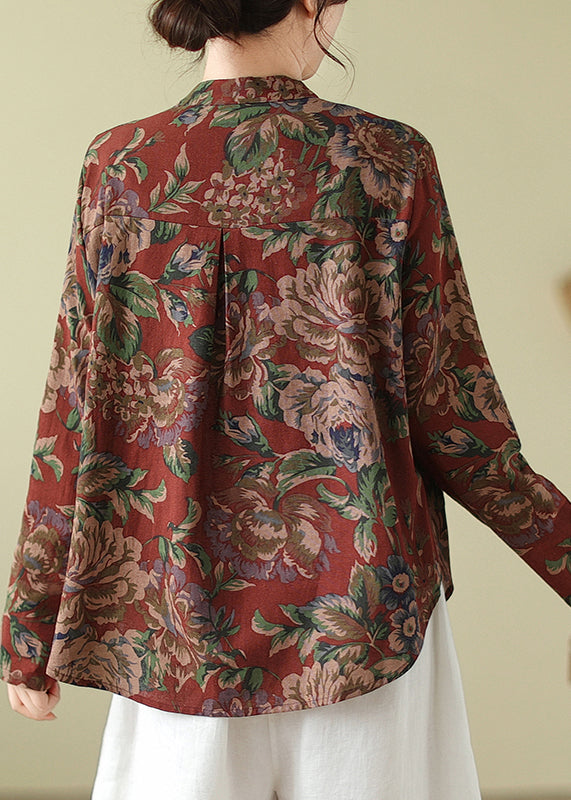 Bohemian Stand Collar Print Button Cotton Coats Fall QO075 OM-ZS241008