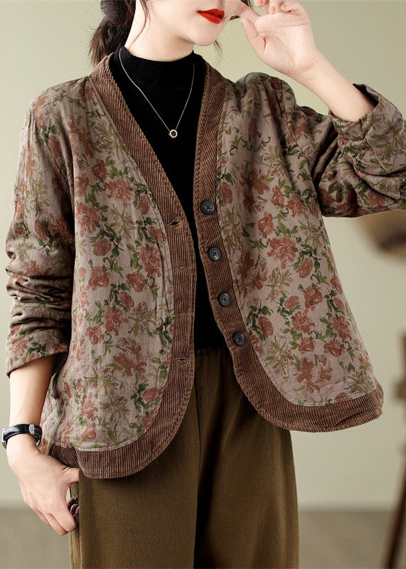 Bohemian V Neck Print Button Fine Cotton Filled Jackets Spring TN009 ABC