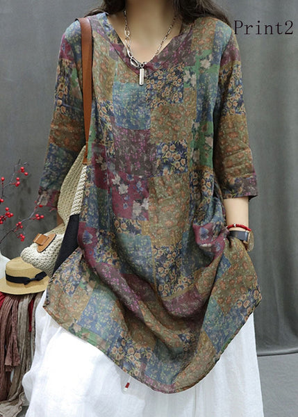 Bohemian V Neck Print Cotton Mid Shirts Half Sleeve AP057 GK-LTP240718