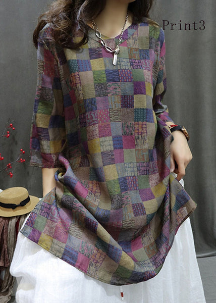 Bohemian V Neck Print Cotton Mid Shirts Half Sleeve AP057 GK-LTP240718