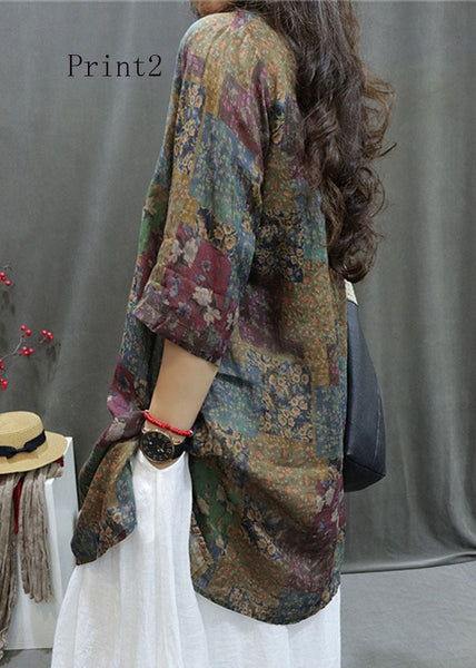 Bohemian V Neck Print Cotton Mid Shirts Half Sleeve AP057 GK-LTP240718