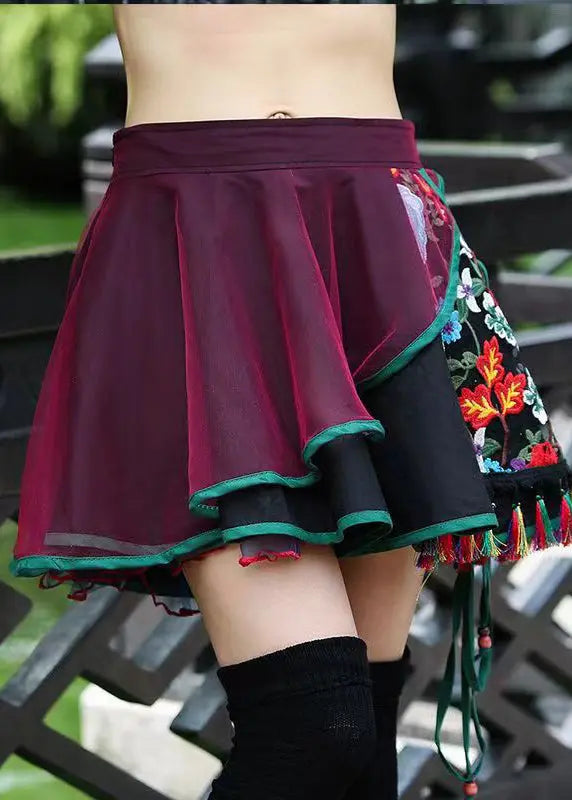 Bohemian Vintage Embroidered Asymmetrical Tulle Short Skirts Summer HA1004 Ada Fashion