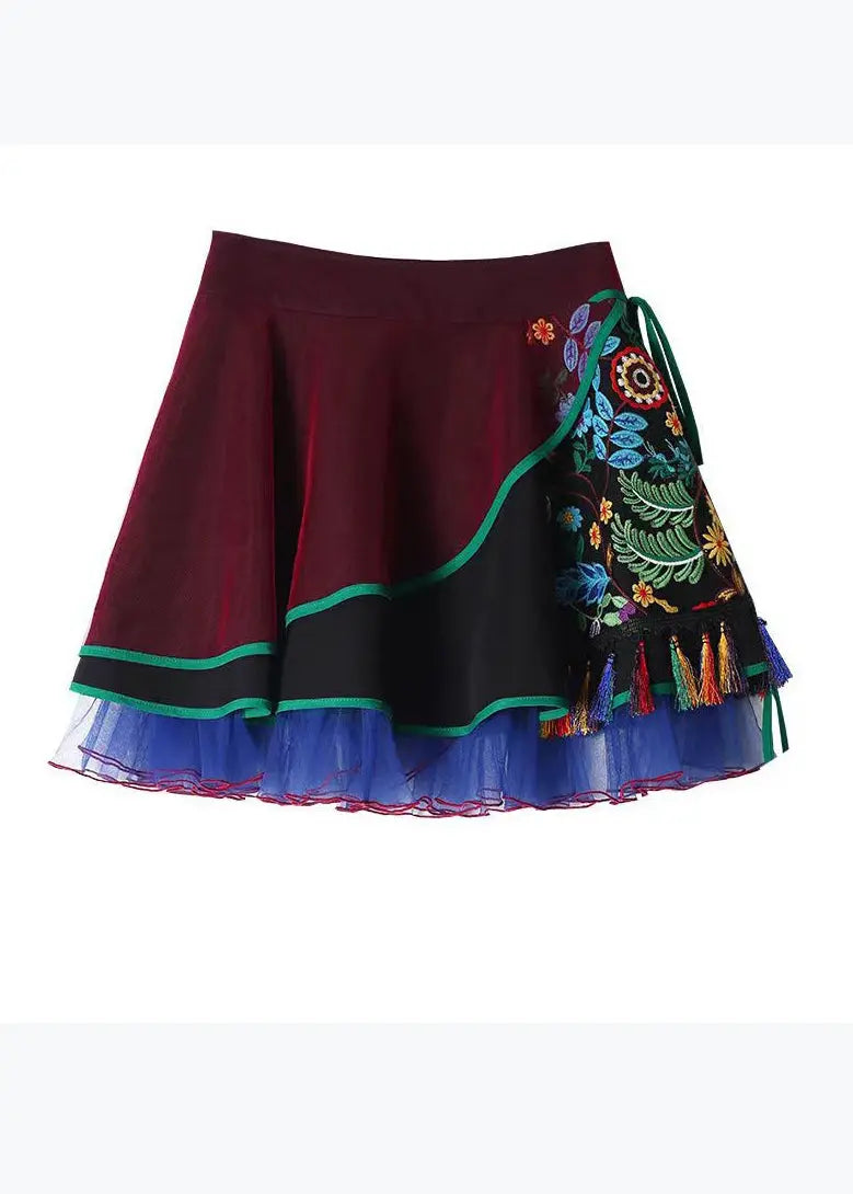 Bohemian Vintage Embroidered Asymmetrical Tulle Short Skirts Summer HA1004 Ada Fashion