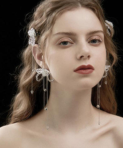 Alloy Tassel Butterfly Crystal Earrings Drop Bohemian White FashionChic