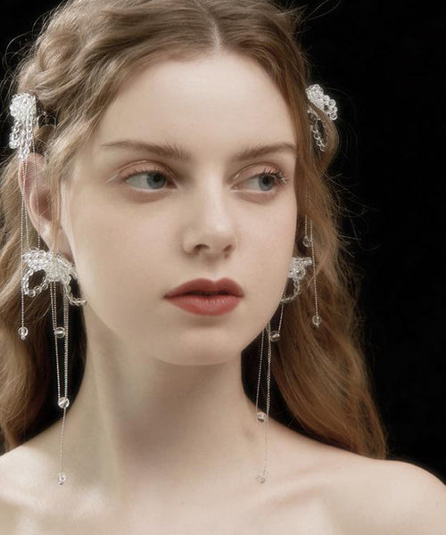 Alloy Tassel Butterfly Crystal Earrings Drop Bohemian White FashionChic