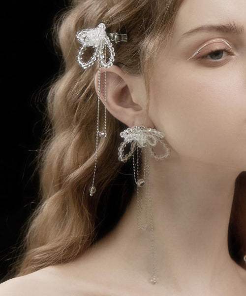 Alloy Tassel Butterfly Crystal Earrings Drop Bohemian White FashionChic