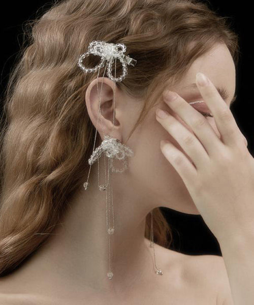 Alloy Tassel Butterfly Crystal Earrings Drop Bohemian White FashionChic