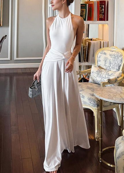 Dress Bohemian Long Up White Lace Backless Cotton Wrinkled FashionChic