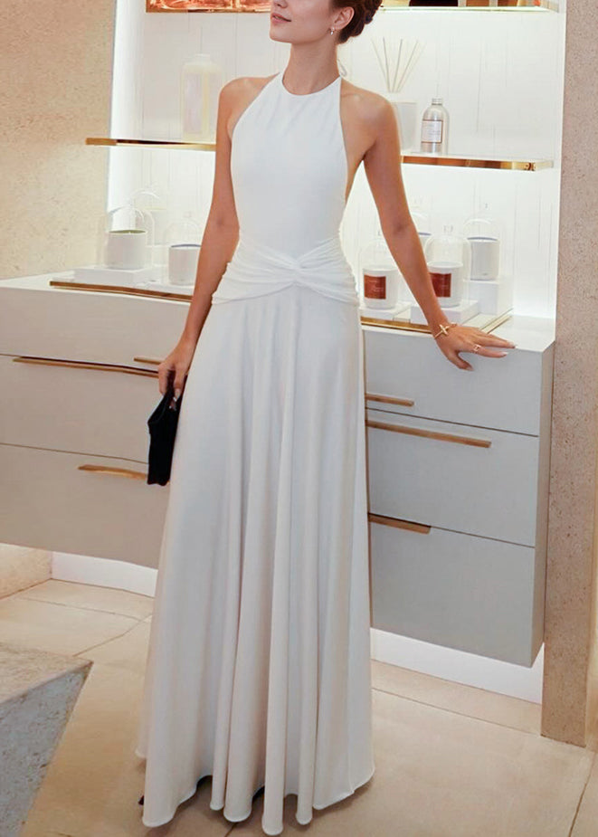 Dress Bohemian Long Up White Lace Backless Cotton Wrinkled FashionChic