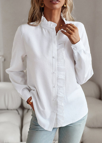 Shirts Bohemian White Fall Button Solid FashionChic