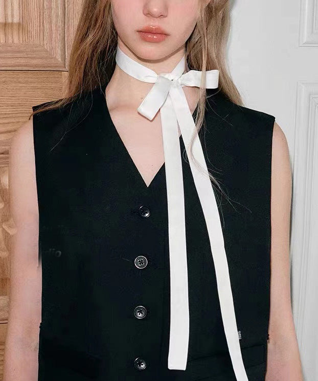 Bohemian White Cloth Bow Ribbon Necklace YU008 ABC