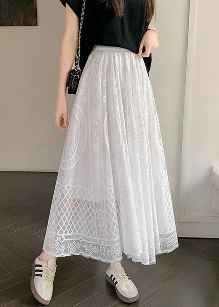 Waist Skirt Hollow Bohemian Lace Out High White FashionChic