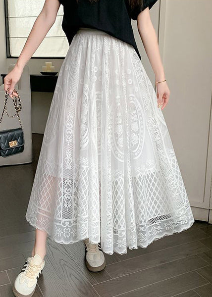 Waist Skirt Hollow Bohemian Lace Out High White FashionChic