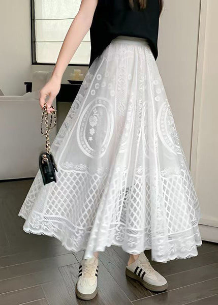 Waist Skirt Hollow Bohemian Lace Out High White FashionChic