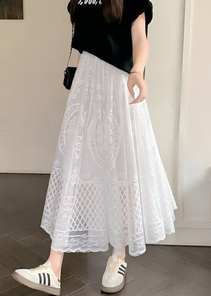 Waist Skirt Hollow Bohemian Lace Out High White FashionChic