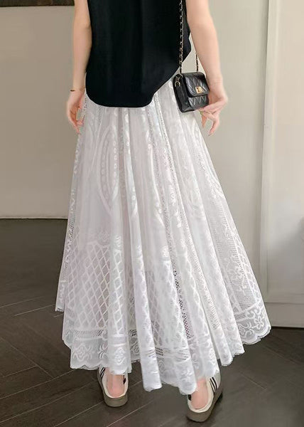 Waist Skirt Hollow Bohemian Lace Out High White FashionChic