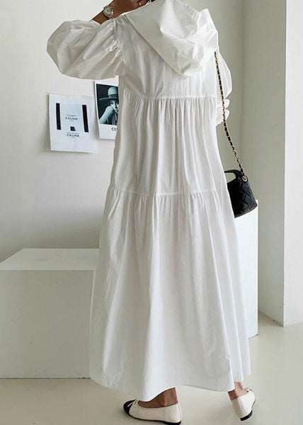 Dresses White Bohemian Lantern Hooded Oversized Maxi Cotton FashionChic