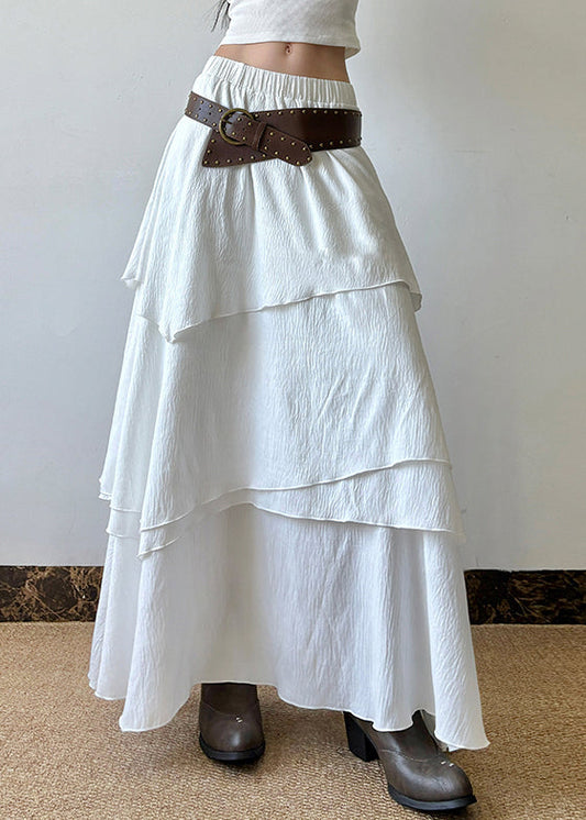 Skirts Waist Summer Cotton White Layered Solid Elastic Bohemian FashionChic