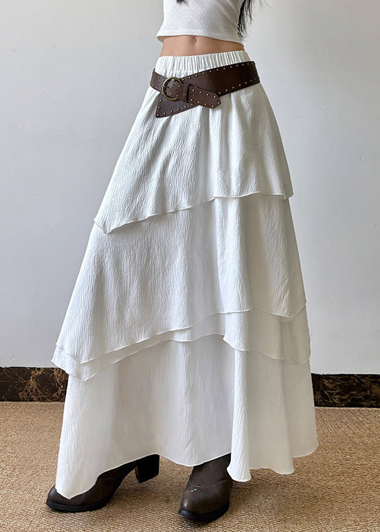 Skirts Waist Summer Cotton White Layered Solid Elastic Bohemian FashionChic