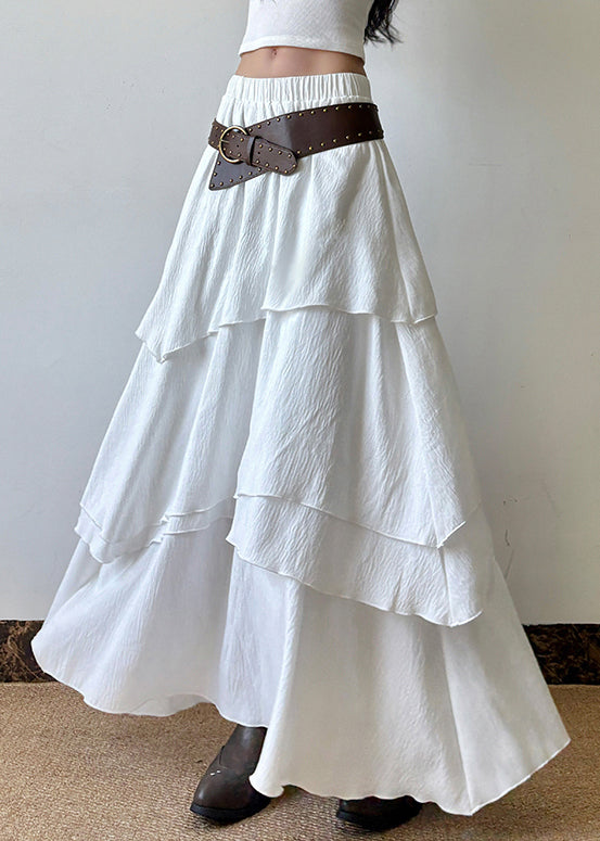 Skirts Waist Summer Cotton White Layered Solid Elastic Bohemian FashionChic