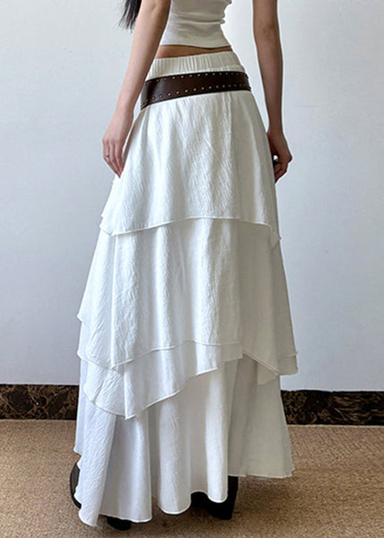 Skirts Waist Summer Cotton White Layered Solid Elastic Bohemian FashionChic