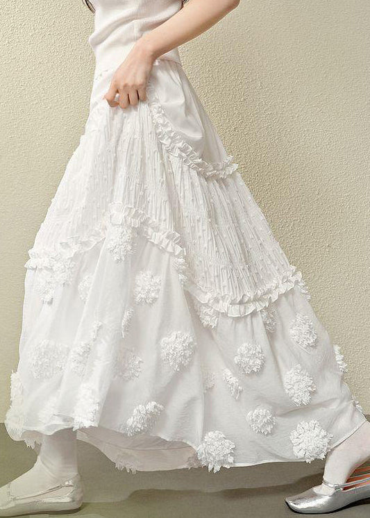 Skirts Waist Ruffled High Cotton White Summer Bohemian FashionChic