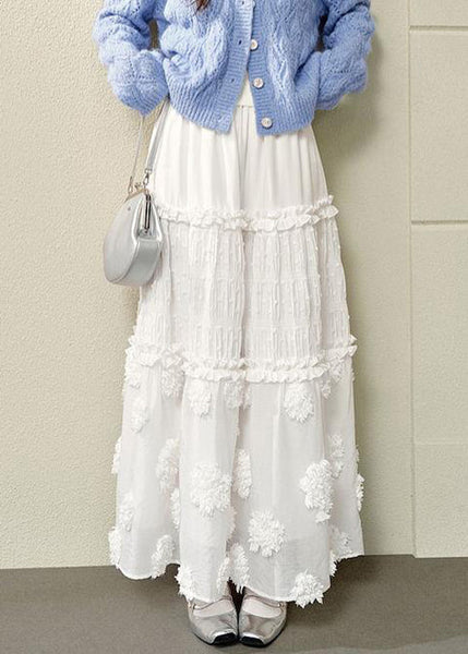 Skirts Waist Ruffled High Cotton White Summer Bohemian FashionChic